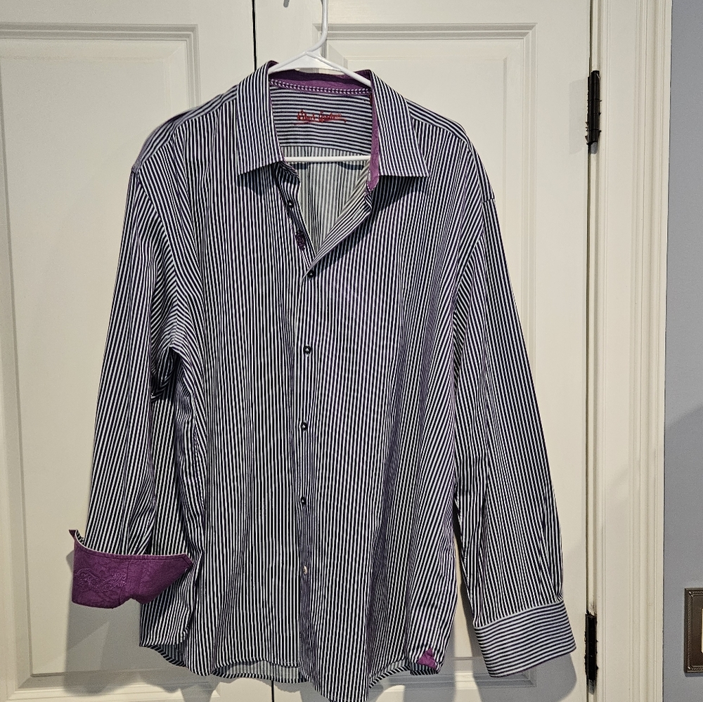 Robert Graham purple striped and Paisley cuff shirt extra large men's